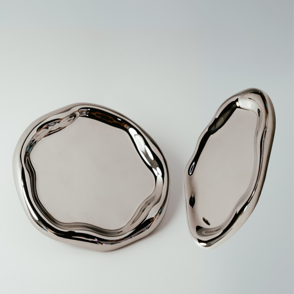 Shiftique Ceramic Trinket Trays in Chrome