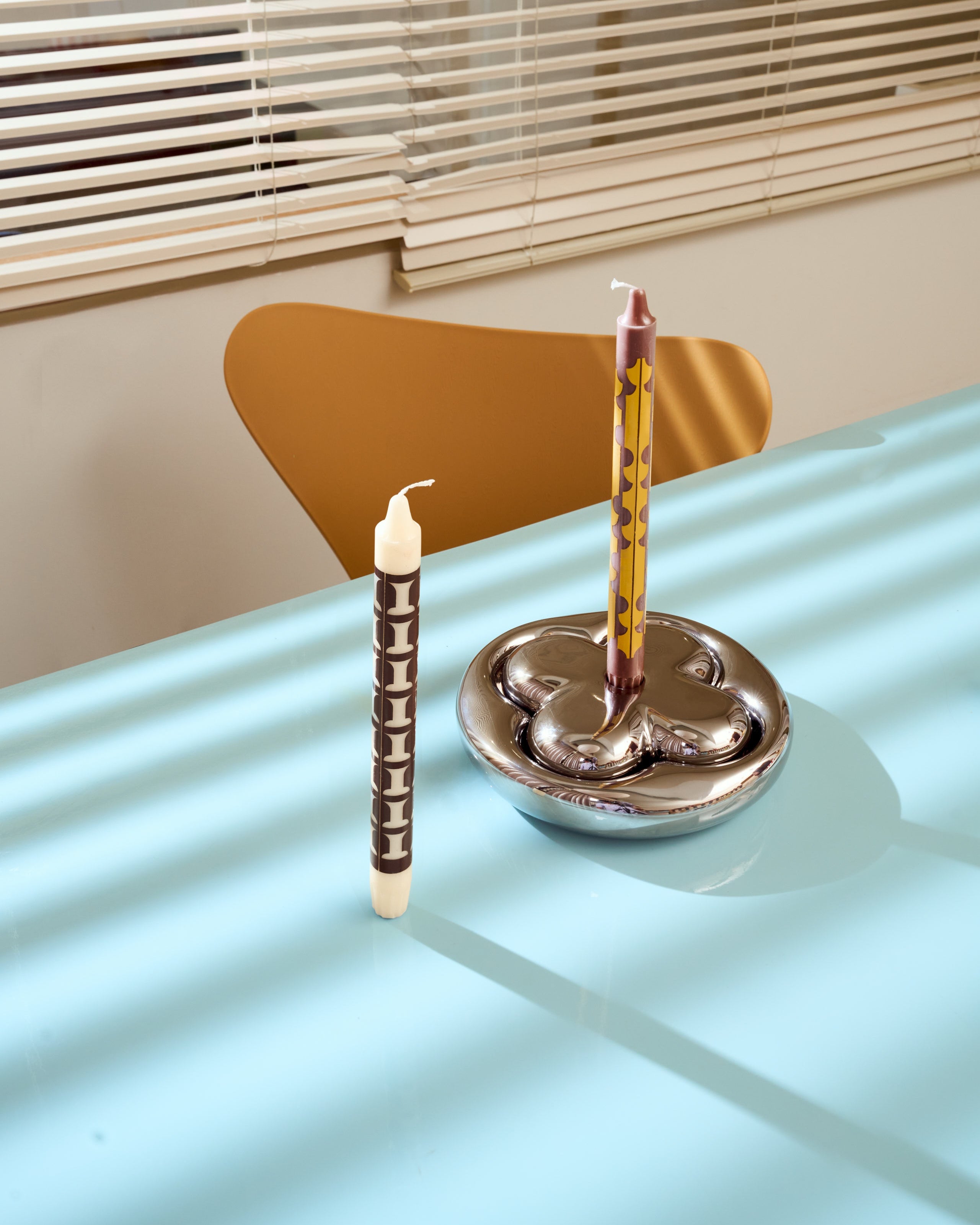 Graphic candlestick set of 2 in Retro ember